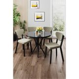 Canisa Agnes Serisi 90x90 cm Yuvarlak Siyah Mermer Desen Masa Takımı, 4 Krem Sandalye