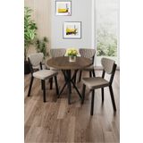 Canisa Agnes Serisi 90x90 Yuvarlak Barok Ahşap Desen Masa Takımı ve 4 Cappucino Sandalye