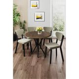 Canisa Agnes Serisi 90x90 Yuvarlak Barok Ahşap Desen Masa Takımı ve 4 Krem Sandalye
