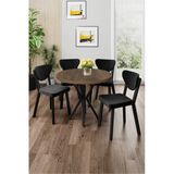 Canisa Agnes Serisi 90x90 Yuvarlak Barok Ahşap Desen Masa Takımı ve 4 Siyah Sandalye