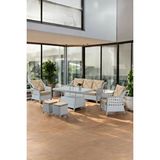 Canisa Akasya Serisi 1. Sınıf 3+1+1+2 Puf Beyaz Rattan Cappucıno Minder Bahçe Balkon Oturma Koltuk Takımı Çok Renkli