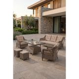 Canisa Akasya Serisi 1. Sınıf 3+1+1+2 Puf Kahverengi Rattan Cappucino Minder Bahçe Takımı, Balkon Takımı