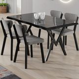 Canisa Akort Serisi Mdf Sabit 80X130 Siyah Mermer Desen Mutfak Masası Takımı 4 Sandalye - Gri