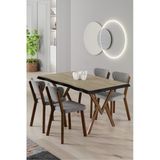 Canisa Akort Serisi Mdf Sabit 80X130 Traverten Mutfak Masa Takımı 4 Gri Sandalye