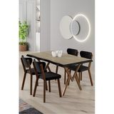Canisa Akort Serisi Mdf Sabit 80X130 Traverten Mutfak Masa Takımı 4 Siyah Sandalye