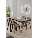 Canisa Akort Serisi MDF Sabit Mutfak Masa Takımı, 80x130 cm, Traverten, 4 Gri Sandalye