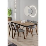 Canisa Akort Serisi MDF Sabit Mutfak Masası Takımı 80x130 cm, Atlantik Çam, 4 Gri Sandalye