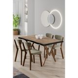 Canisa Akort Serisi MDF Sabit Mutfak Masası Takımı 80x130 cm, Atlantik Çam, 4 Krem Sandalye