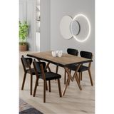 Canisa Akort Serisi MDF Sabit Mutfak Masası Takımı, 80x130 cm, Atlantik Çam, 4 Siyah Sandalye