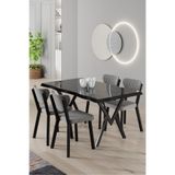 Canisa Akort Serisi MDF Sabit Mutfak Masası Takımı, 80x130 cm, Siyah Mermer Desen, 4 Gri Sandalye