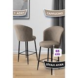 Canisa Alte Serisi 1 Adet 65 Cm Cappucino Ada Mutfak Bar Sandalyesi Babyface Kumaş Siyah Metal Ayaklı Kahverengi