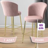 Canisa Alte Serisi 1 Adet Babyface Kumaş 65 cm Gold Kaplama Ayaklı Bar Sandalyesi - Ahşap