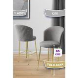 Canisa Alte Serisi 1 Adet Babyface Kumaş 65 cm Gold Kaplama Ayaklı Gri Bar Sandalyesi