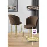 Canisa Alte Serisi 1 Adet Babyface Kumaş 65 cm Gold Kaplama Ayaklı Kahverengi Bar Sandalyesi