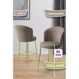 Canisa Alte Serisi 2 Adet Babyface Kumaş 65 cm Gold Kaplama Ayaklı Cappucino Bar Sandalyesi