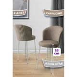Canisa Alte Serisi 2 Adet Babyface Kumaş 65 cm Krom Kaplama Ayaklı Cappucino Bar Sandalyesi