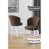 Canisa Alte Serisi 2 Adet Kahve Sandalye 65 Cm Ada Mutfak Bar Sandalyesi Babyface Kumaş Beyaz Metal Ayak