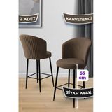 Canisa Alte Serisi 2 Adet Kahve Sandalye 65 Cm Ada Mutfak Bar Sandalyesi Babyface Kumaş Siyah Metal Ayak
