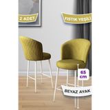 Canisa Alte Serisi 2'li Fıstık Yeşili Sandalye Seti, 65 cm, Babyface Kumaş, Beyaz Metal Ayak