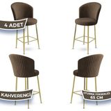Canisa Alte Serisi 4 Adet Babyface Kumaş 65 cm Gold Kaplama Ayaklı Bar Sandalyesi - Ahşap