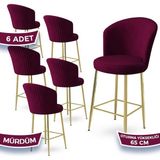 Canisa Alte Serisi 6 Adet Babyface Kumaş 65 cm Gold Kaplama Ayaklı Bar Sandalyesi - Mürdüm