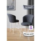 Canisa Alte Serisi 65 cm Antrasit Ada Mutfak Bar Sandalyesi, Babyface Kumaş, Beyaz Metal Ayaklar