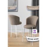 Canisa Alte Serisi 65 cm Cappucino Bar Sandalyesi, Babyface Kumaş, Beyaz Metal Ayak