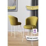 Canisa Alte Serisi 65 cm Fıstık Yeşili Mutfak Bar Sandalyesi, Babyface Kumaş, Beyaz Metal Ayaklar