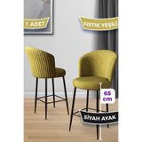 Canisa Alte Serisi 65 cm Fıstık Yeşili Mutfak Bar Sandalyesi, Babyface Kumaş, Siyah Metal Ayaklar
