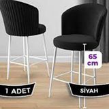Canisa Alte Serisi Babyface Kumaş Beyaz Metal Ayak Siyah Bar Sandalyesi