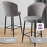 Canisa Alte Serisi Babyface Kumaş Siyah Metal Ayak Gri Bar Sandalyesi
