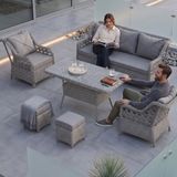 Canisa Anemon Serisi 1. Sınıf 3+1+1+2 Puf Gri Rattan Gri Minder Bahçe Balkon Oturma Koltuk Takımı - 80 x 140
