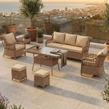 Canisa Anemon Serisi 3+1+1+2 Puf Cappucino Rattan Cappucino Minder Bahçe Balkon Oturma Koltuk Takımı - 80 x 140 - Cappuccino