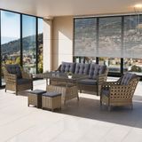 Canisa Antoryum Serisi Kahverengi Rattan Antrasit Minder Bahçe Takımı, Balkon Takımı