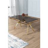 Canisa Antrasit İroni 90x160 Lak Panel Yemek Masası Gold Ayak