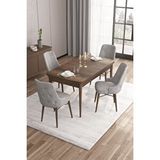 Canisa Are Serisi 80x132 Mdf Açılabilir Barok Ahşap Desen Masa Takımı Ve 4 Gri Sandalye Kahverengi