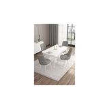 Canisa Are Serisi 80x132 MDF Açılabilir Beyaz Masa Takımı Gold Halkalı Cappucino 4 Sandalye