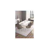 Canisa Are Serisi 80x132 MDF Açılabilir Beyaz Masa Takımı Gold Halkalı Cappucino 6 Sandalye