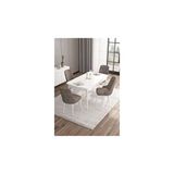 Canisa Are Serisi 80x132 MDF Açılabilir Beyaz Masa Takımı Gümüş Halkalı Cappucino 4 Sandalye