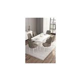 Canisa Are Serisi 80x132 MDF Açılabilir Beyaz Masa Takımı Gümüş Halkalı Cappucino 6 Sandalye