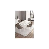 Canisa Are Serisi 80x132 MDF Açılabilir Beyaz Mermer Desen Masa Takımı Gümüş Halkalı Cappucino 4 Sandalye