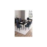 Canisa Are Serisi 80x132 MDF Açılabilir Siyah Mermer Desen Masa Takımı Gold Halkalı Antrasit 6 Sandalye