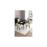 Canisa Are Serisi 80x132 MDF Açılabilir Siyah Mermer Desen Masa Takımı Gold Halkalı Cappucino 4 Sandalye