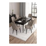 Canisa Are Serisi 80x132 MDF Açılabilir Siyah Mermer Desen Masa Takımı Gold Halkalı Cappucino 6 Sandalye
