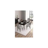Canisa Are Serisi 80x132 MDF Açılabilir Siyah Mermer Desen Masa Takımı Gold Halkalı Gri 4 Sandalye