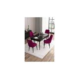 Canisa Are Serisi 80x132 MDF Açılabilir Siyah Mermer Desen Masa Takımı Gold Halkalı Mürdüm 4 Sandalye