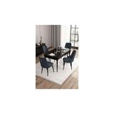 Canisa Are Serisi 80x132 MDF Açılabilir Siyah Mermer Desen Masa Takımı Gümüş Halkalı Antrasit 4 Sandalye