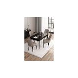 Canisa Are Serisi 80x132 MDF Açılabilir Siyah Mermer Desen Masa Takımı Gümüş Halkalı Cappucino 4 Sandalye