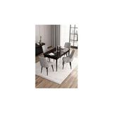 Canisa Are Serisi 80x132 MDF Açılabilir Siyah Mermer Desen Masa Takımı Gümüş Halkalı Gri 4 Sandalye