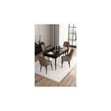 Canisa Are Serisi 80x132 MDF Açılabilir Siyah Mermer Desen Masa Takımı Gümüş Halkalı Kahverengi 4 Sandalye